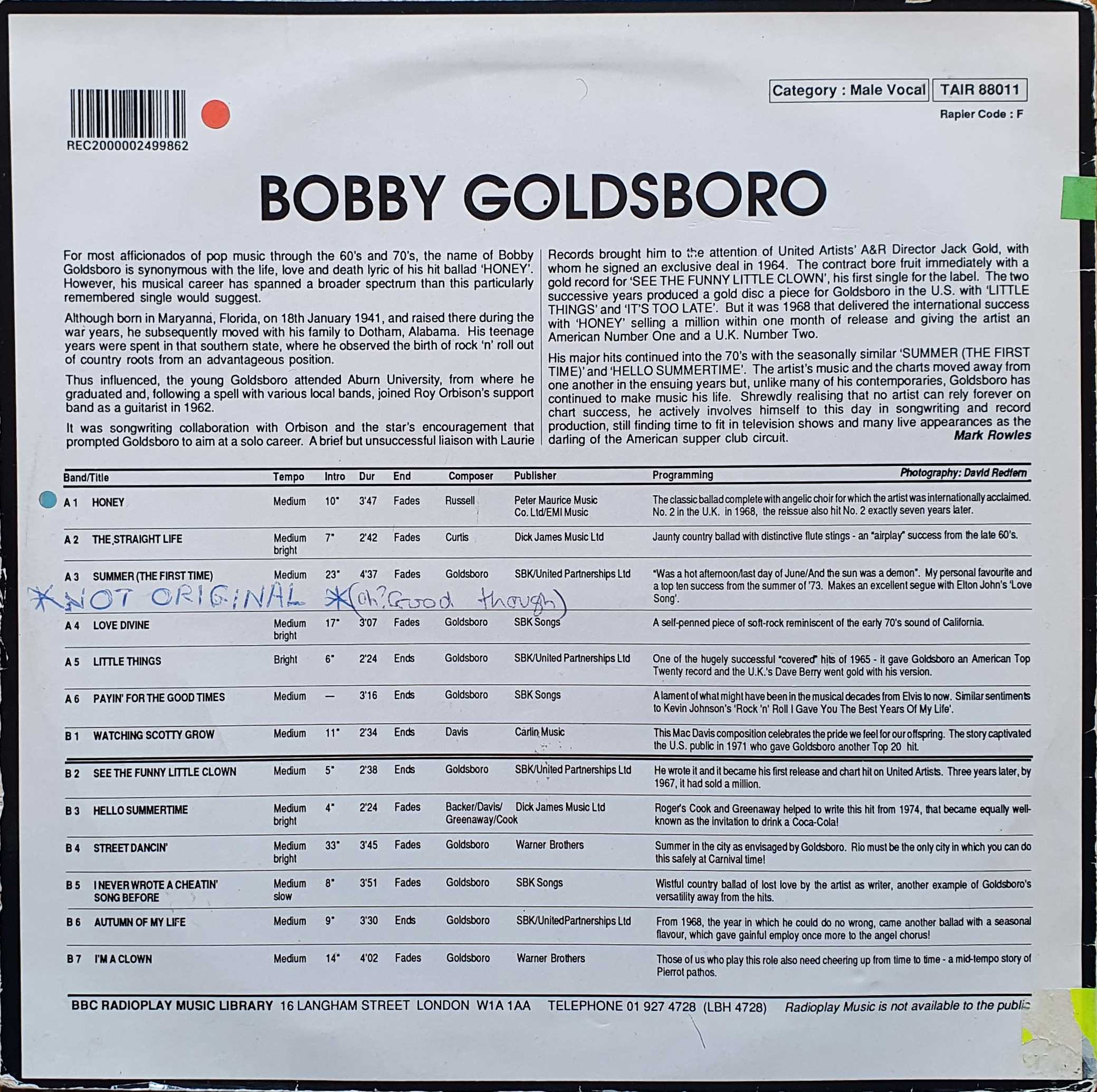 Picture of TAIR 88011 Bobby Goldsboro by artist Bobby Goldsboro from the BBC records and Tapes library